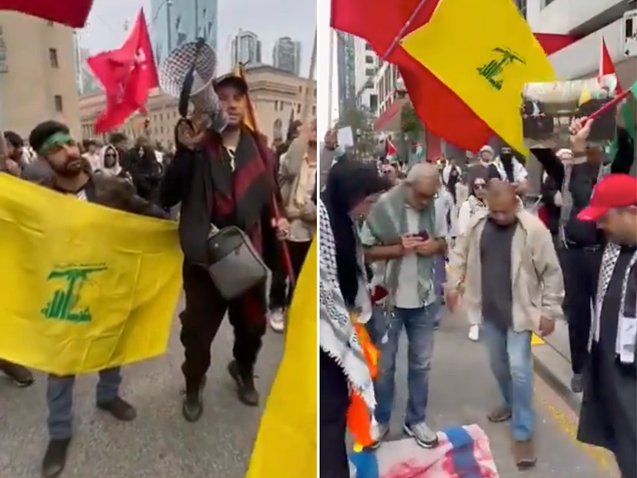 Protesters in Toronto waved Hezbollah flags and desecrated Israeli flags.